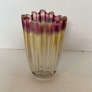 Elegant  Carnival Glass Vase with Purple and Gold Hues